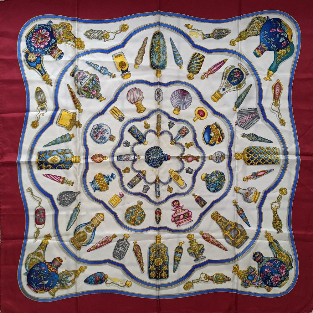 Auth HERMES "Qu’importe Le Flacon” Perfume Silk Scarf by Catherine Baschet - Picture 1 of 13
